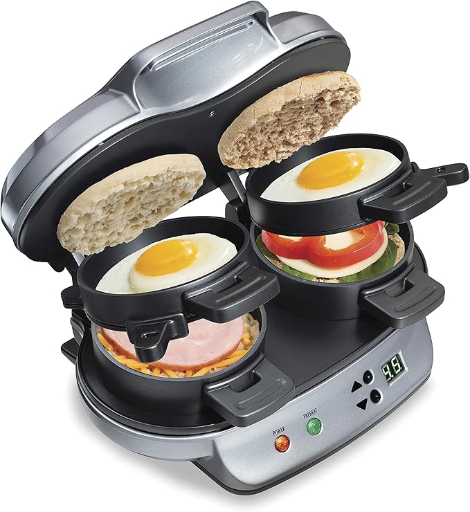 Hamilton Beach Double-Head Breakfast Sandwich Maker with Timer, Ready in 5 Minutes, Dishwasher-Safe, PFAS-Free Non-Stick Egg Ring - Image 2