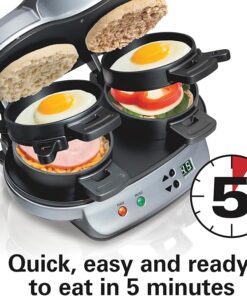 Hamilton Beach Double-Head Breakfast Sandwich Maker with Timer, Ready in 5 Minutes, Dishwasher-Safe, PFAS-Free Non-Stick Egg Ring
