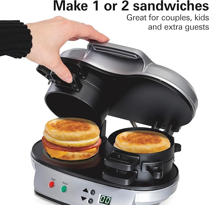 Hamilton Beach Double-Head Breakfast Sandwich Maker with Timer, Ready in 5 Minutes, Dishwasher-Safe, PFAS-Free Non-Stick Egg Ring - Image 4