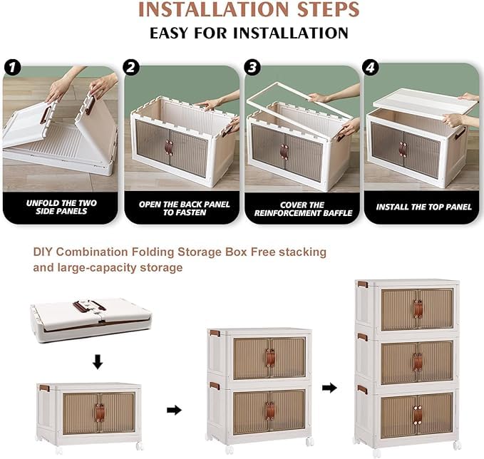 Large stackable plastic storage box with wheels and safety lock. - Image 4