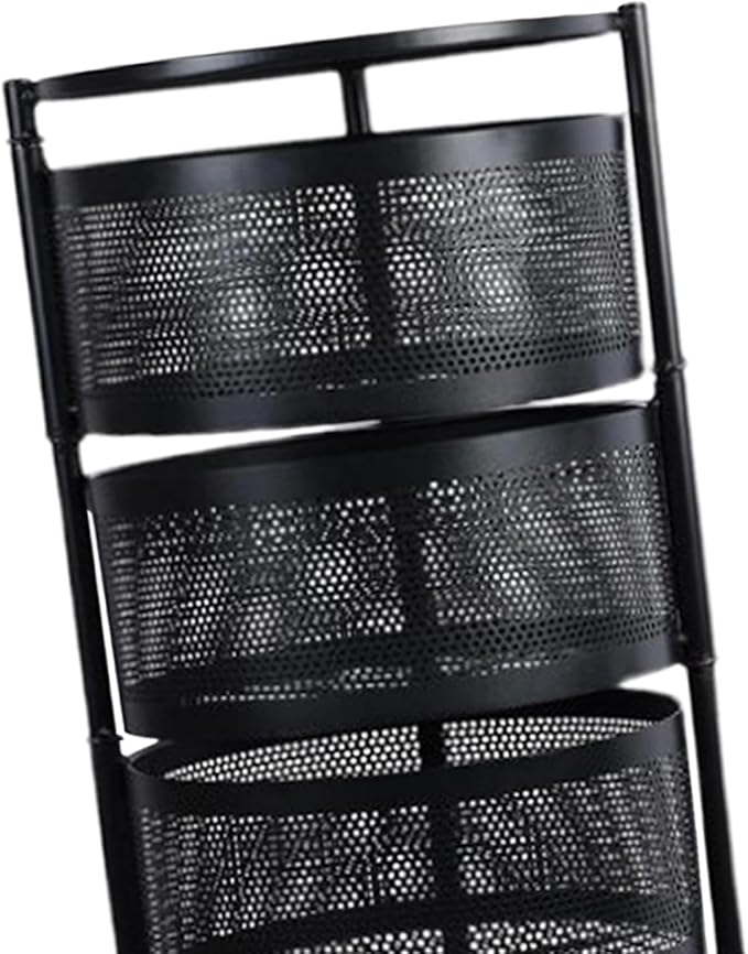 Perfk rolling trolley storage rack with rotating mesh basket, suitable for kitchens. - Image 2